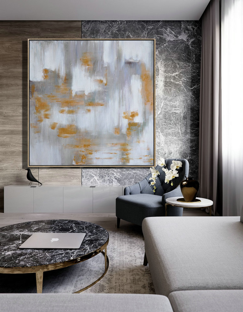 Extra Large Acrylic Painting On Canvas,Large Abstract Landscape Oil Painting On Canvas,Hand-Painted Canvas Art,Glod,White,Grey.etc